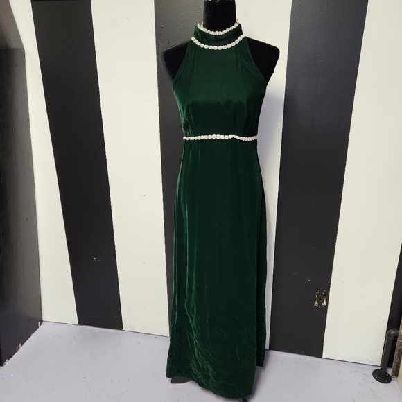 Vintage Dresses & Skirts - 70's emerald and daisy velvet dress + bolero